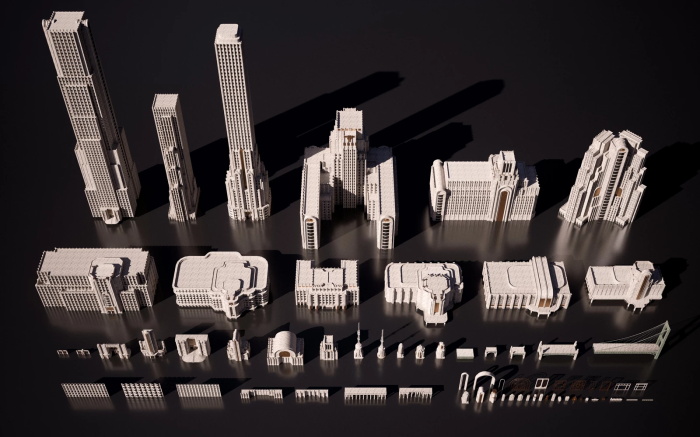 欧洲建筑博物馆剧院政府大楼3D模型 Kitbash3D - Art Deco (MAOBJFBX)