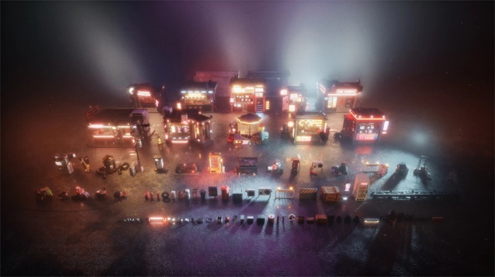 未来科幻街道建筑3D模型 KitBash3D - Cyber Streets (MAXMAOBJFBX)
