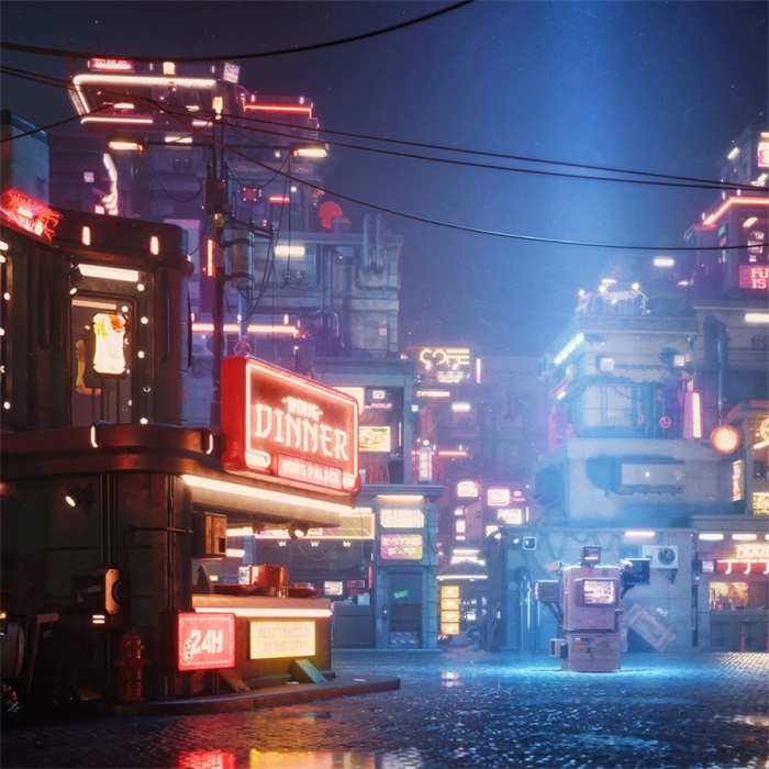 未来科幻街道建筑3D模型 KitBash3D - Cyber Streets (MAXMAOBJFBX)