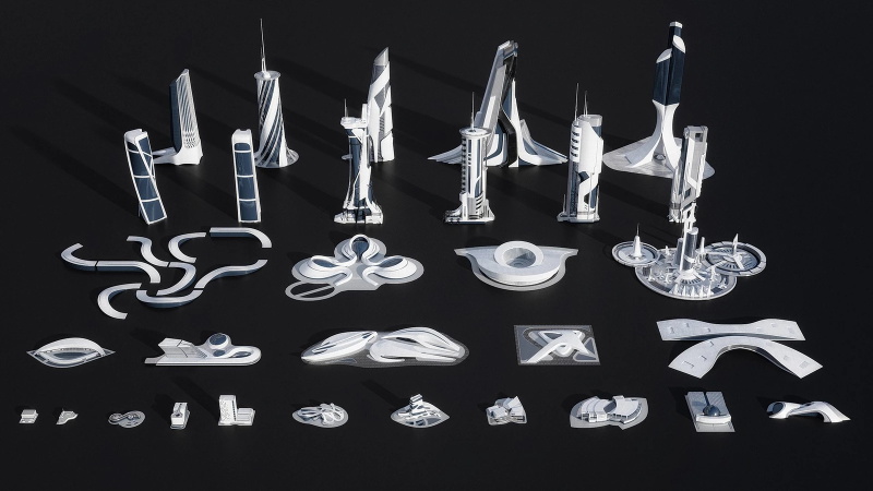 未来科幻城市3D模型 Kitbash3D - Utopia (格式：MAMAXBLENDEUNITYUEC4D)