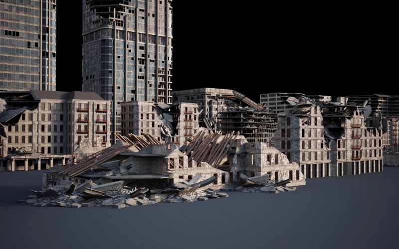 废墟破旧建筑3d模型 Kitbash3D - WARZONE (MAOBJFBX)