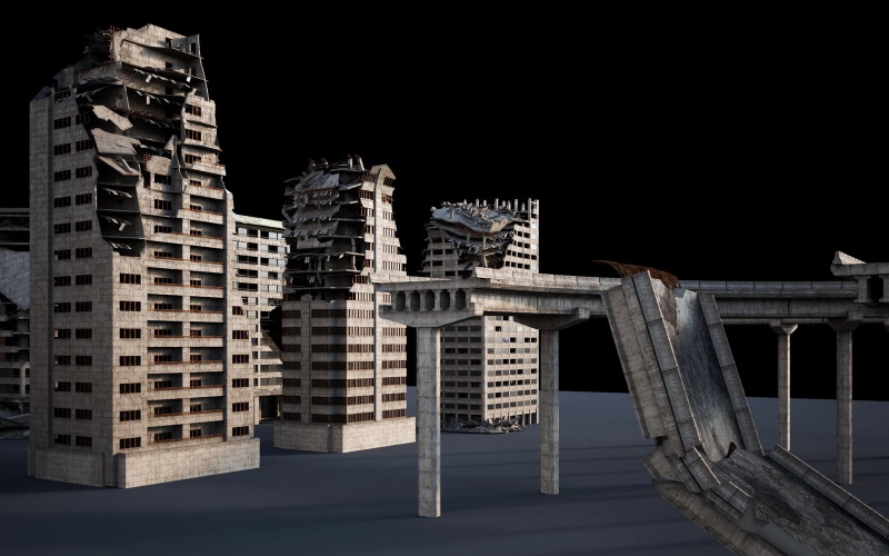 废墟破旧建筑3d模型 Kitbash3D - WARZONE (MAOBJFBX)