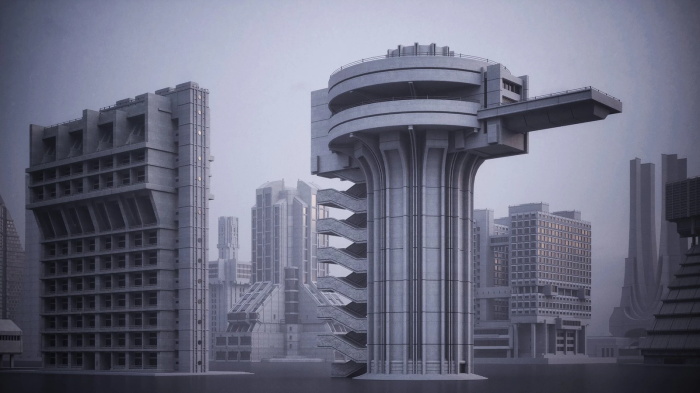现代化城市纪念碑塔楼3D模型 Kitbash3d - Brutalist（MA/MAX/C4D/BLEND/OBJ/FBX式）