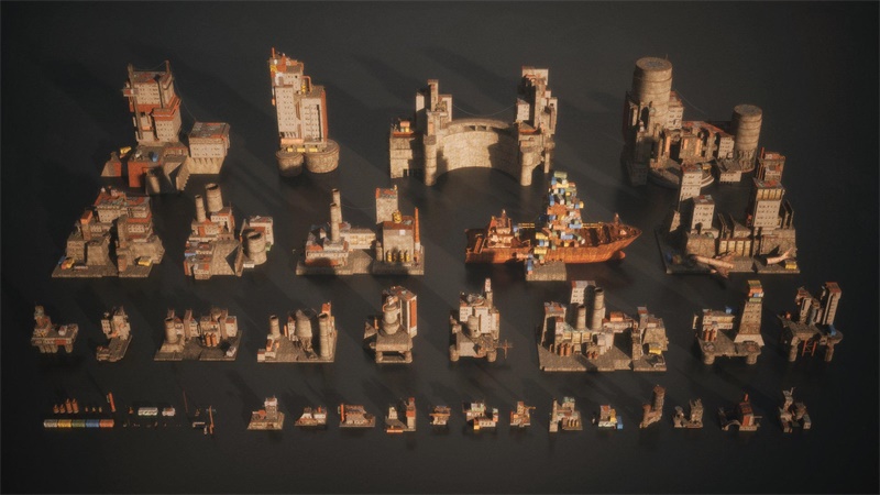 荒芜之地废墟工厂场景3D模型 Kitbash3d - Wasteland