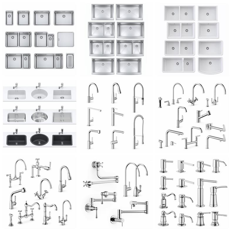 高精度厨房水龙头水槽拉手毛巾架3d模型 model+model – Vol.11 Kitchen elements