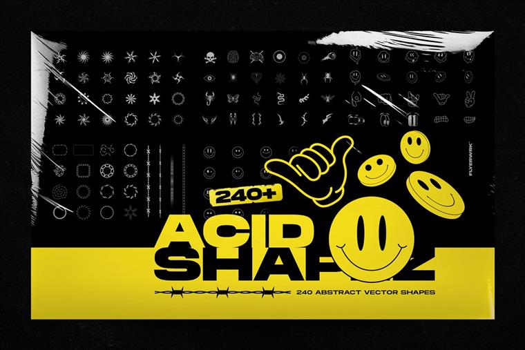 240个矢量徽标、图标、形状和笑脸合集包 240+Acid Shapes