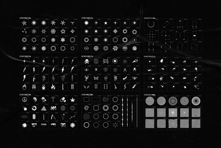240个矢量徽标、图标、形状和笑脸合集包 240+Acid Shapes