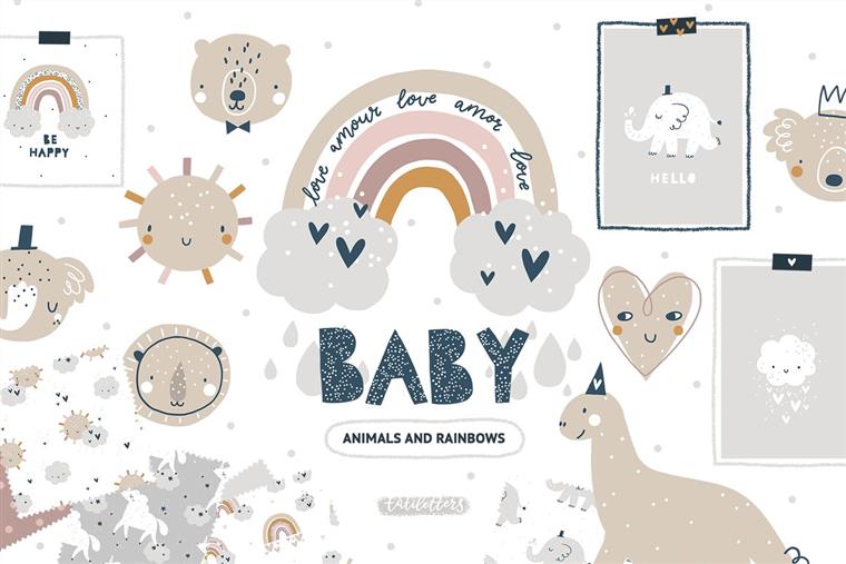 婴儿动物剪贴画和图案合辑 Bundle Baby animal Clipart & Pattern