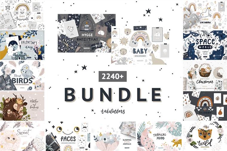 婴儿动物剪贴画和图案合辑 Bundle Baby animal Clipart & Pattern