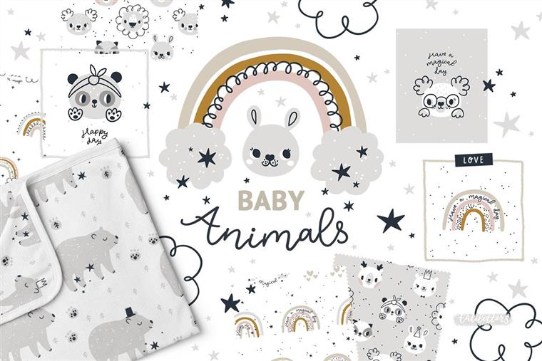 婴儿动物剪贴画和图案合辑 Bundle Baby animal Clipart & Pattern