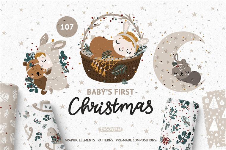 婴儿动物剪贴画和图案合辑 Bundle Baby animal Clipart & Pattern
