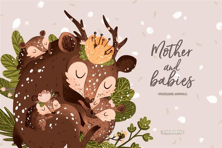 婴儿动物剪贴画和图案合辑 Bundle Baby animal Clipart & Pattern