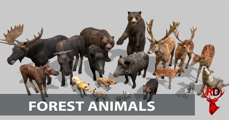 21种野生动物3D模型 FOREST ANIMALS short version Low-poly 3D models